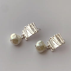 Vintage geometric pearl real gold plated earrings
