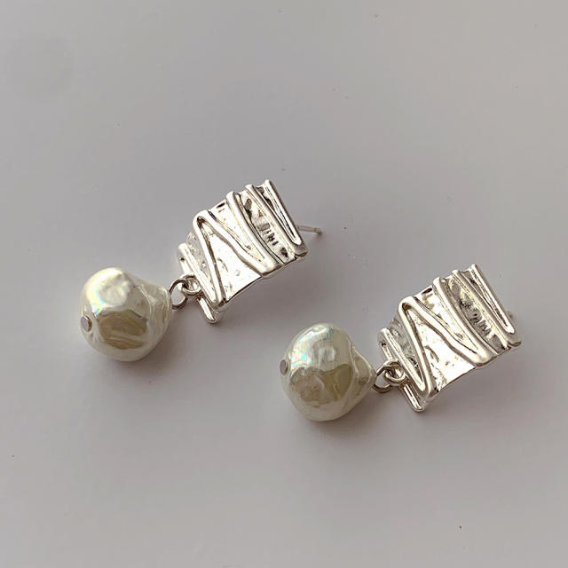 Vintage geometric pearl real gold plated earrings
