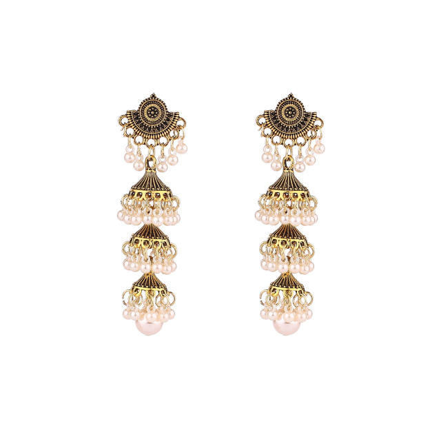 National design faux pearl beads Jhumka earrings