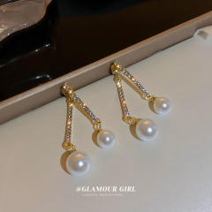 Rhinestone pearl elegant jacket earrings