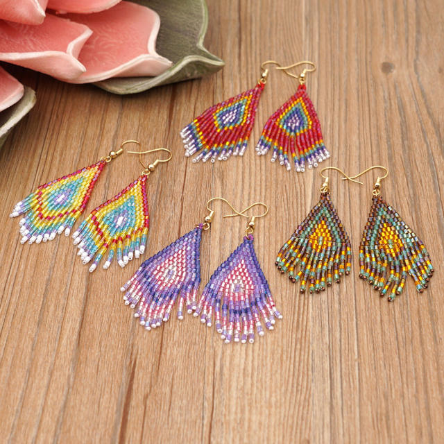 Boho handmade beaded tassel earrings