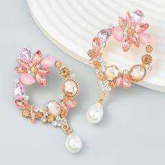 Geometric shape rhinestone pearl earrings