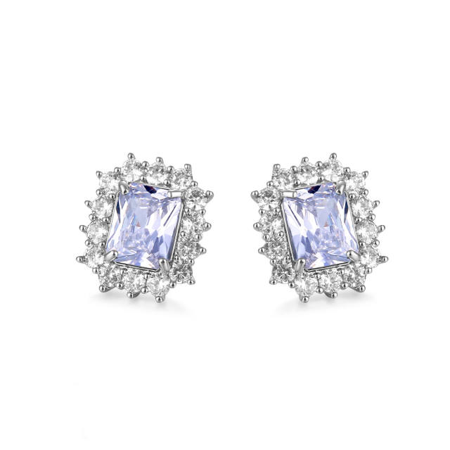 Emerald cut diamond colored ear studs