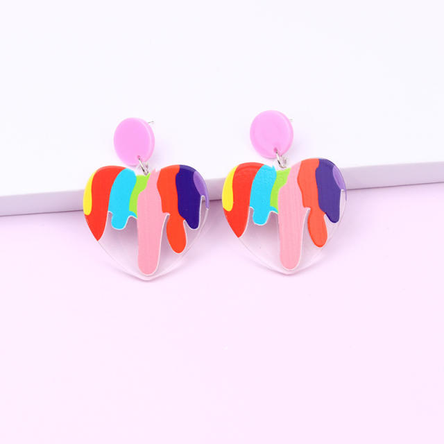 Acrylic summer colored heart cherry earrings