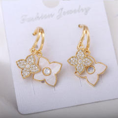 Korean fashion rhinestone color clover earrings
