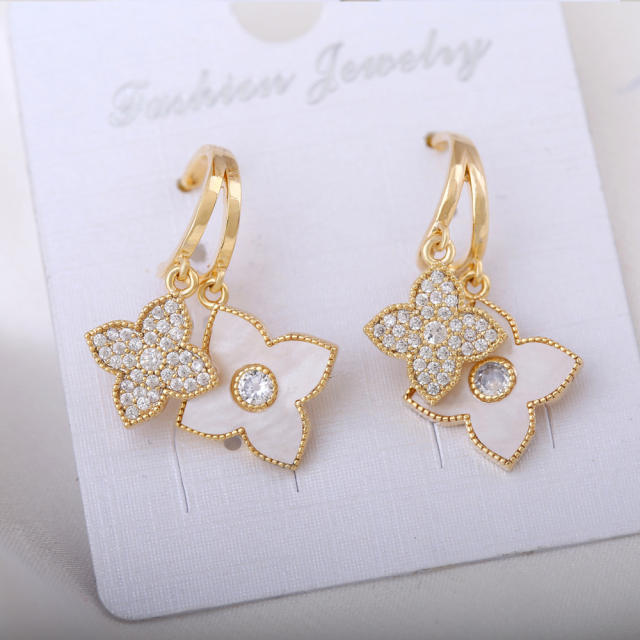 Korean fashion rhinestone color clover earrings