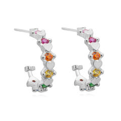 Rainbow color cz unique real gold plated huggie earrings