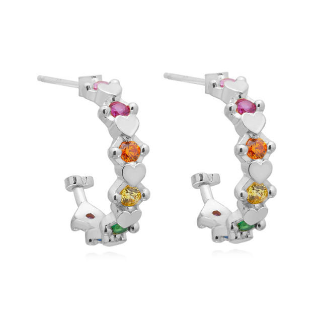 Rainbow color cz unique real gold plated huggie earrings