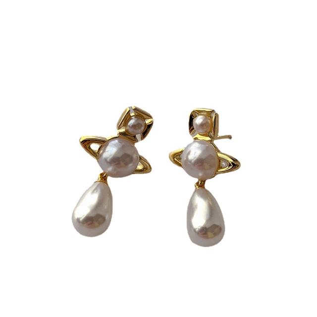 925 sterling silver needle geometric pearl earrings