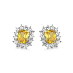 Emerald cut diamond colored ear studs