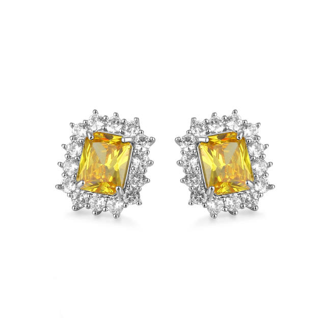 Emerald cut diamond colored ear studs