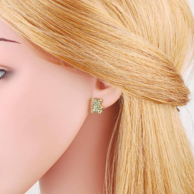 INS pave setting cubic zircon bear rabbit ear studs