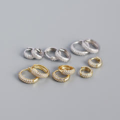 S925 three line cubic zircon huggie earrings