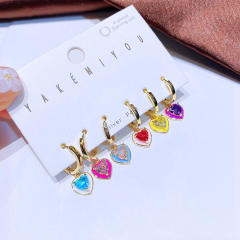 6pcs set real gold plated heart huggie earrings set
