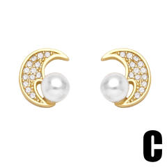 Cute bow bee rhinestone pearl studs