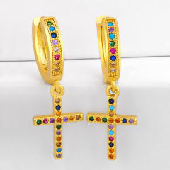 Rainbow color zircon setting The cactus copper huggie earrings