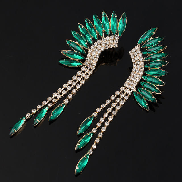 Luxury colored glass crystal wing shape long earrings