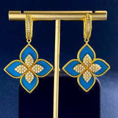 Classic rhinestone clover colorful dangle earrings