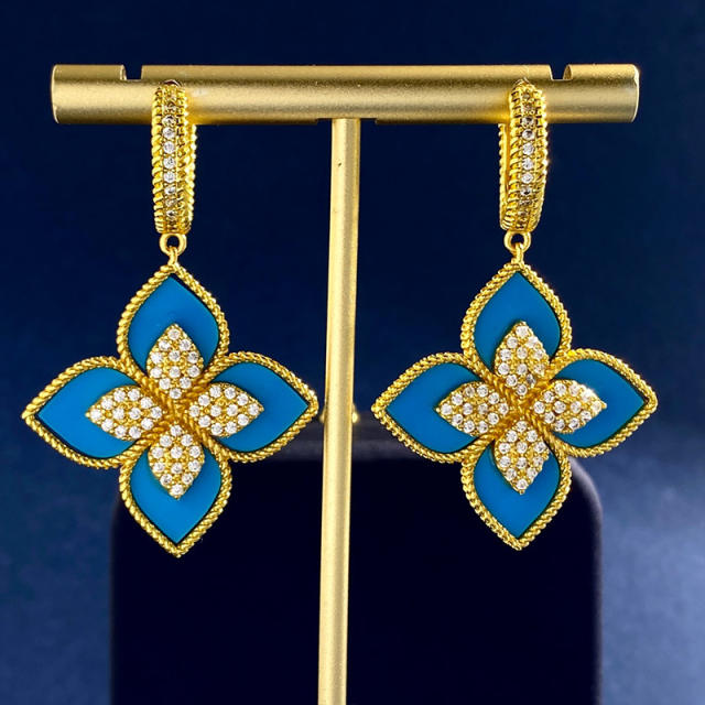 Classic rhinestone clover colorful dangle earrings
