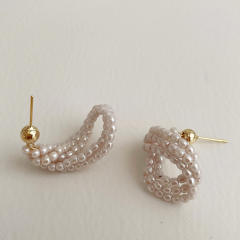 Korean fashion pearl beaded twisted earrings