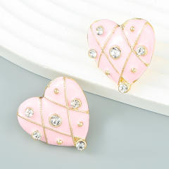INS color enamel heart cute ear studs