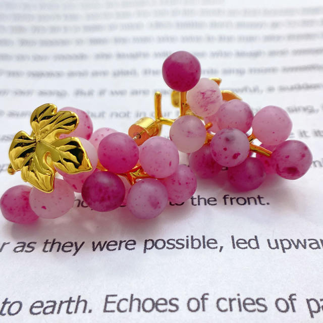 Fresh resin beads grape shape earrings