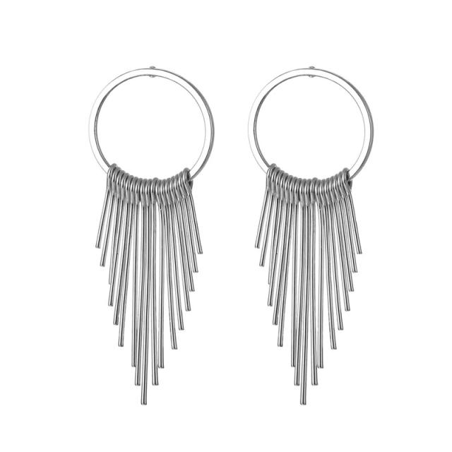 Chain tassel geometric ring earrings