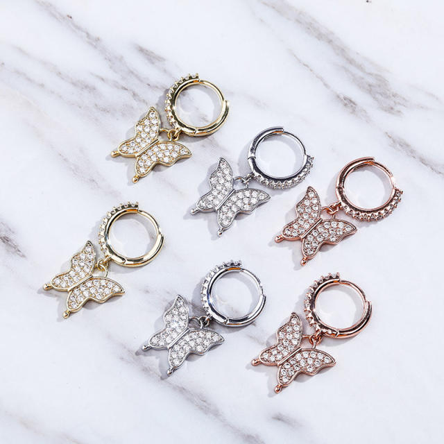 Hip hop zircon butterfly earrings