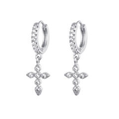 Rhinestone flash cross tiny huggie earrings