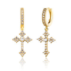 Hip hop zircon cross pendant earrings