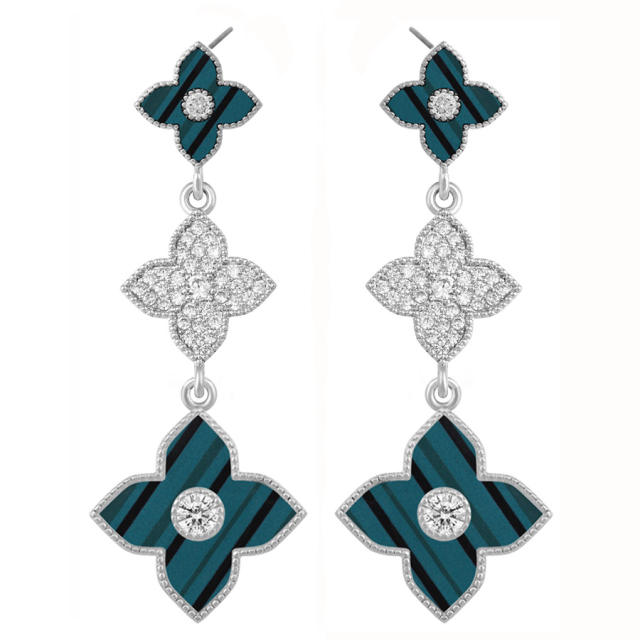 Classic color clover rhinestone dangle earrings