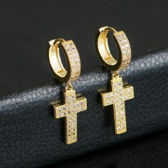 Hip hop zircon cross pendant earrings