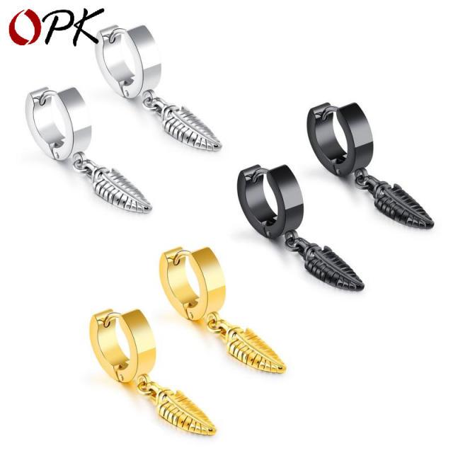 Fashion leaf titanium steel earrings