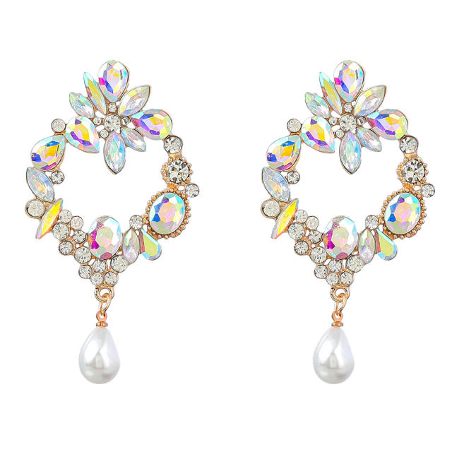 Geometric shape rhinestone pearl earrings