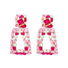 Geometric color glass crystal rhinestone dangle earrings
