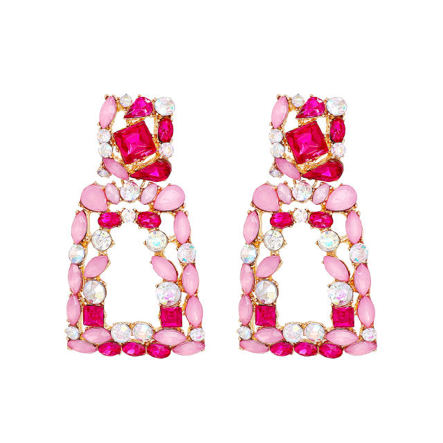 Geometric color glass crystal rhinestone dangle earrings