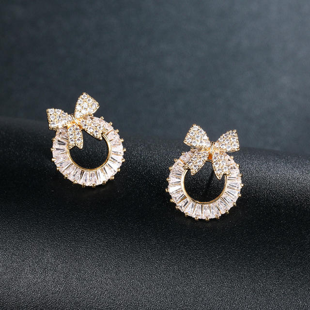 AAA cubic zircon bow ring ear studs