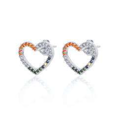 Color rhinestone lips heart ear studs