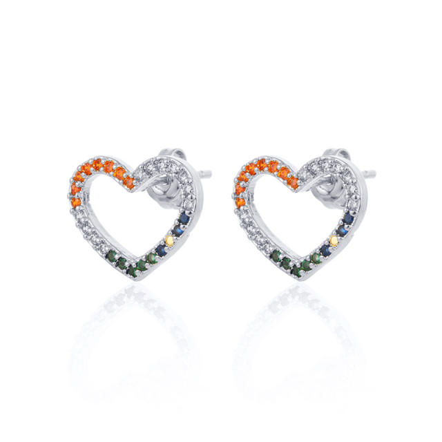 Color rhinestone lips heart ear studs