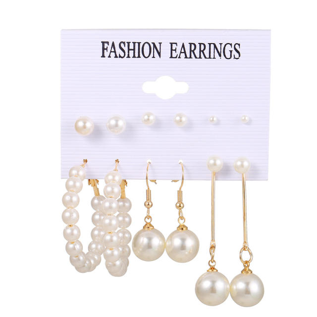 6 pair easy match pearl earrings set