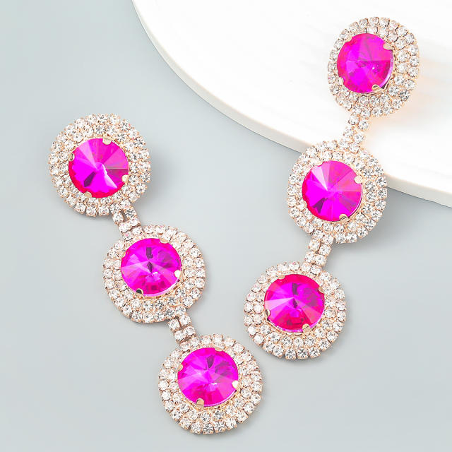 Round shape color glass crystal dangle earrings