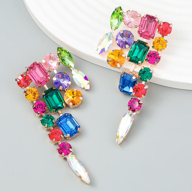 Geometric design statement rhinestone earrings