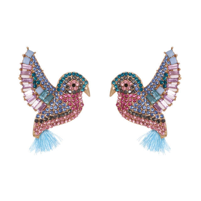 Fully-jewelled greenhermit tassel earrings