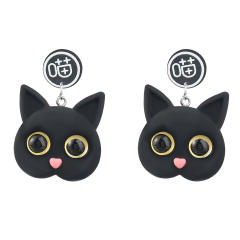 White black color cute cat ins earrings