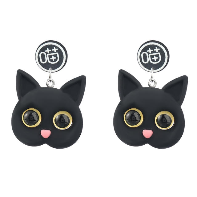 White black color cute cat ins earrings