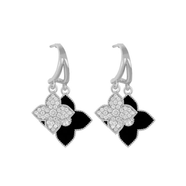Korean fashion rhinestone color clover earrings