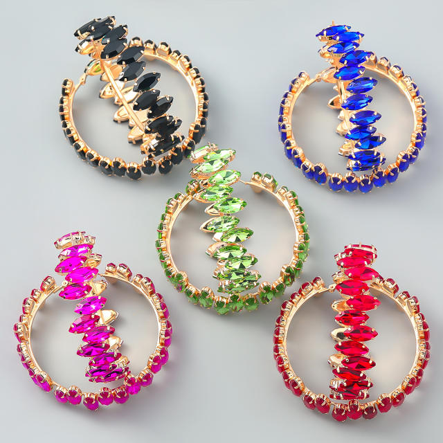 Colored glass crystal statment hoop earrings
