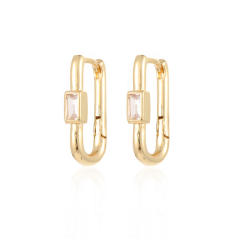 Unique U shape real gold plated color cz huggie earrings