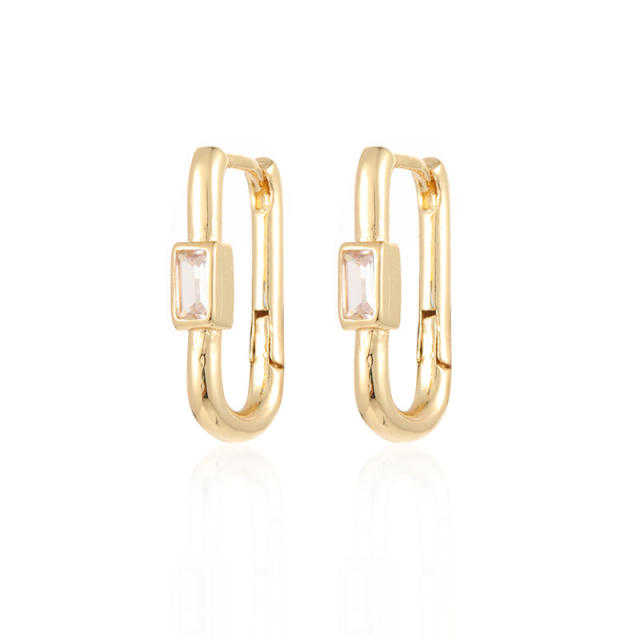 Unique U shape real gold plated color cz huggie earrings