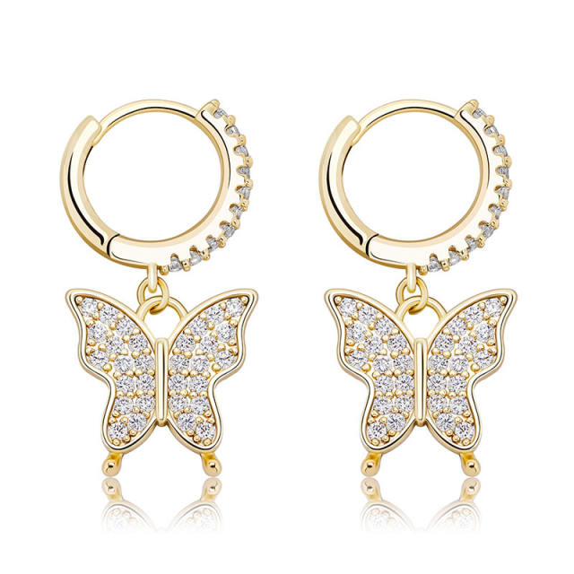 Hip hop zircon butterfly earrings
